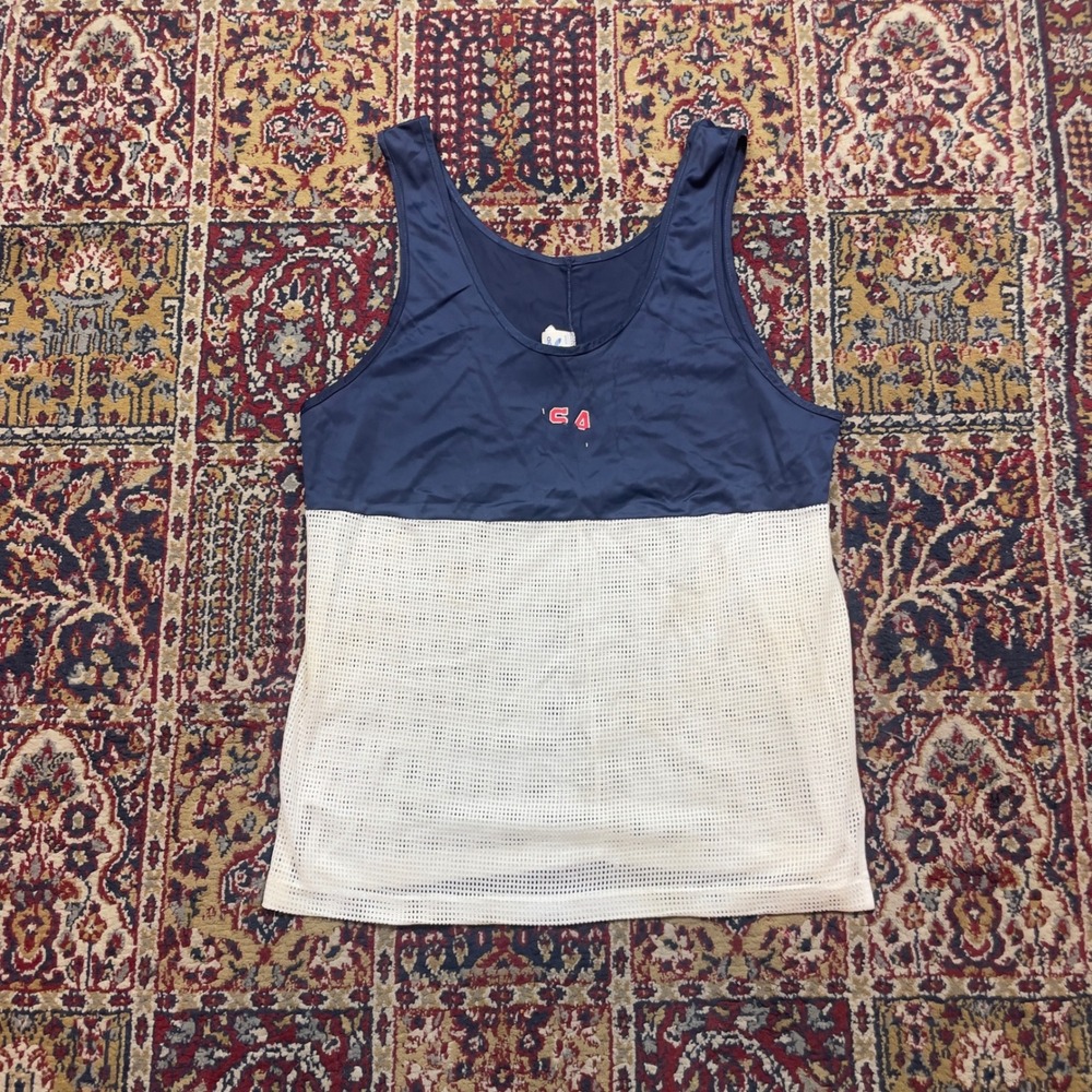 VTG Rare 70s Adidas Trefoil USA Olympics Tank Top Navy White Mesh‎ Singlet M USA